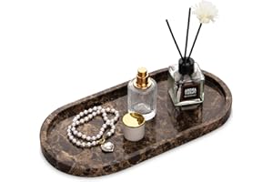 HESHIBI Oval Marble Bathroom Vanity Tray, Natural Luxury Marble Home Kitchen Bathroom Table Tray, Stone Decorative Countertop Tray for Coffee Perfume Jewelry (Dark Brown, 12" x 6" x 0.8")