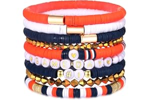 VOGUEKNOCK 9 Pack Game Day Bracelets for Women Stackable Heishi Beaded Stretch Bracelet Football Sport Fan Bracelet Sports Game Team Jewelry Accessories Gifts