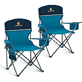 LET'S CAMP Camping Chair 2 Pack Folding Chair with 3-Can Cooler Bag Portable Lawn Chair with Cup Holder,Storage Pocket, Supports 225LBS, Collapsible Chair for Camp, Beach, Picnic (Blue)