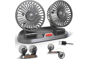 Car Fan 2024 - DCKENGO Dual Head USB Fan for Car, Portable Vehicle Cooling Fan - Brushless Motor, 2 Speeds, 360° Rotation, for Car Dashboard, SUV/RV/Truck/Sedan/Cruise/Office/Home, USB Powered