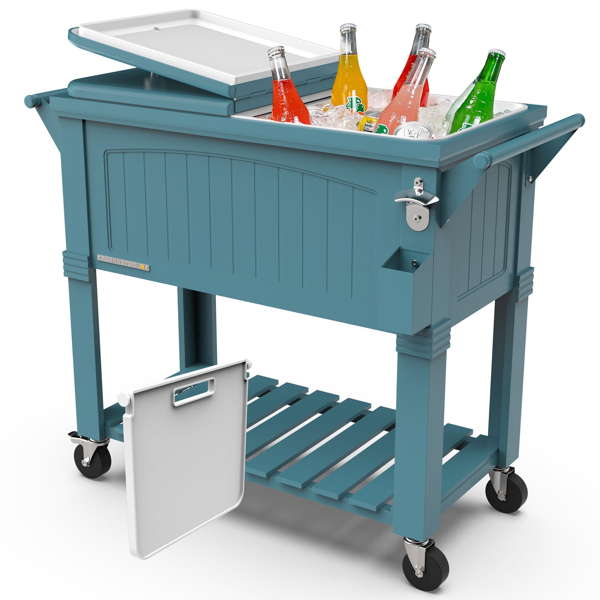 Photo 1 of Permasteel Party Cooler with Divider, Spacious 80-Qt Capacity, Chills 36hrs, Serving Tray, Rolling Ice Chest for Indoor and Outdoor Entertainment, Matte Teal