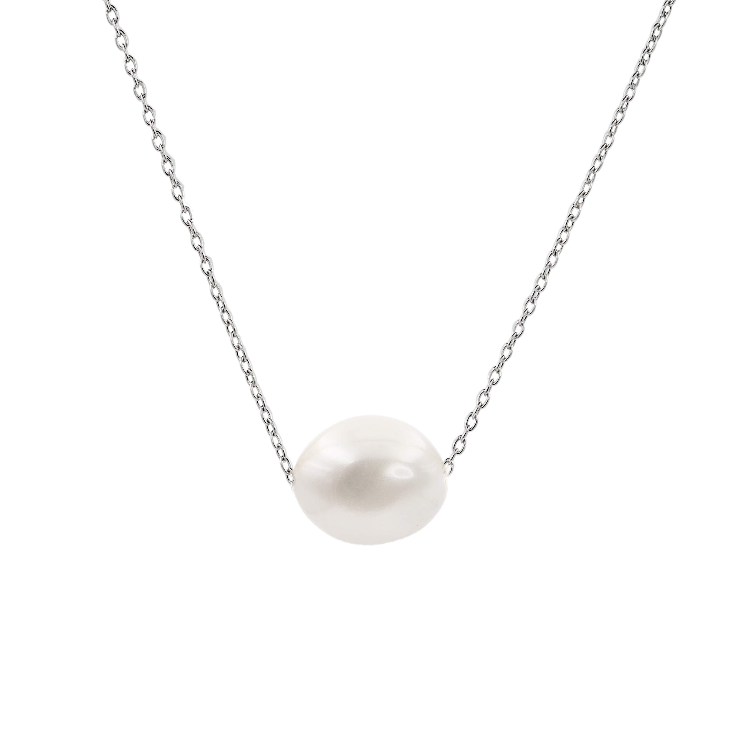 Secret & You Women's Pearl Pendant Necklace Freshwater Cultured Pearl Baroque shape 10-11 mm - 925 Sterling Silver Chain and Pendant Rhodium 38 to 45 cm long.