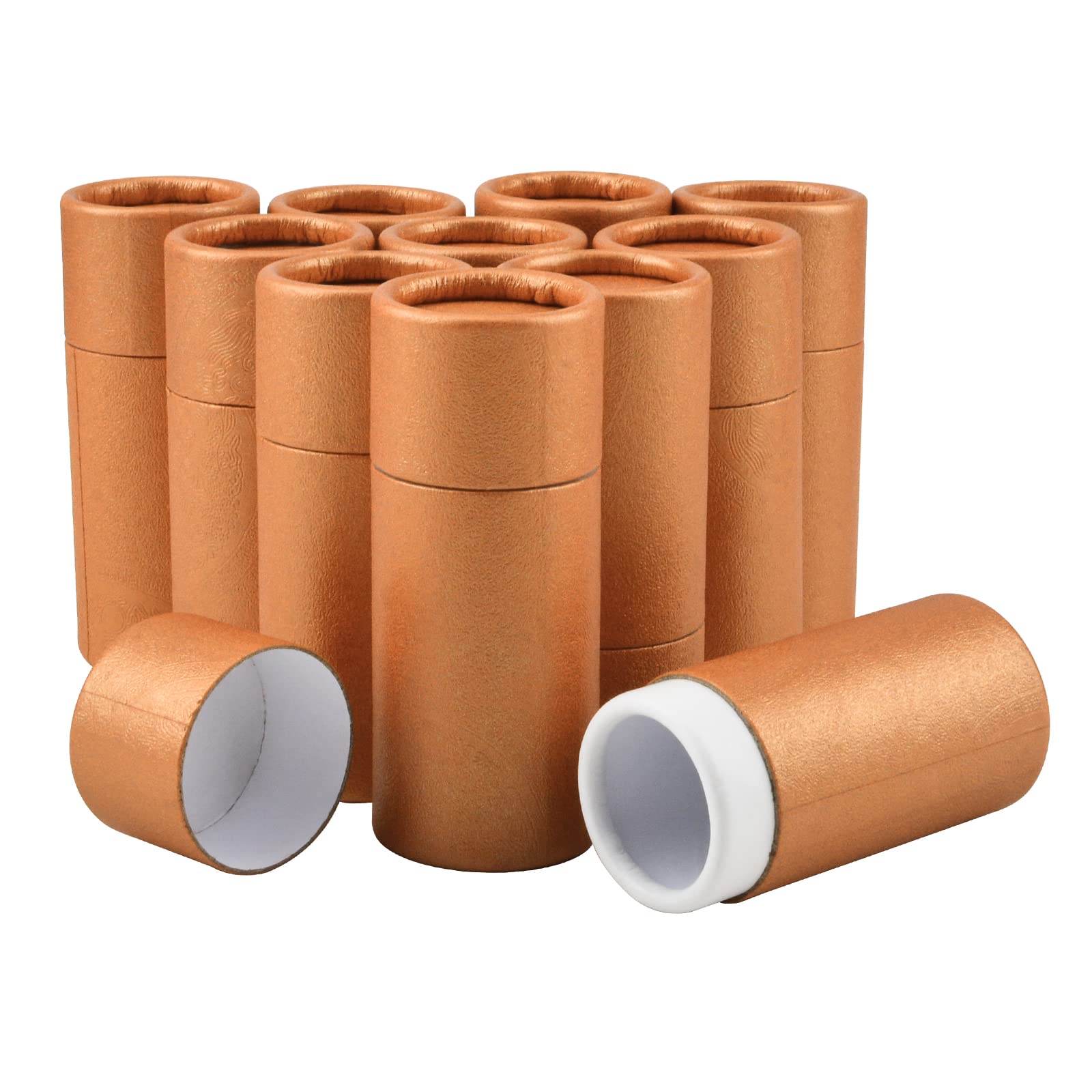 WANDIC Small Kraft Paperboard Tubes, 12 pieces Gold Round Kraft Paper Containers Paper Craft Tubes with Lids for Pencils little Ornaments Gift Packaging, Non-Push(10ml)