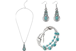 Yowivon Western Jewelry for Women, Bohemian Turquoise Necklace, Vintage Earrings and Bracelet,Drop Dangle Earrings Summer Jewelry Layered Necklaces Layered Bracelets