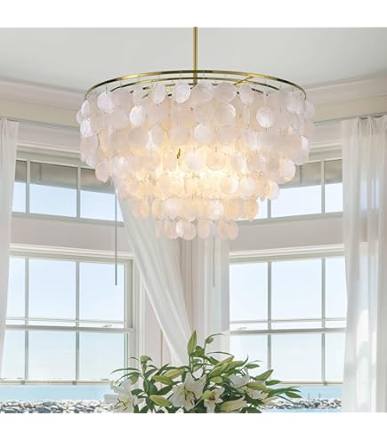 mfanchan 6-Light Capiz Shell Chandelier Semi Flush Mount Ceiling