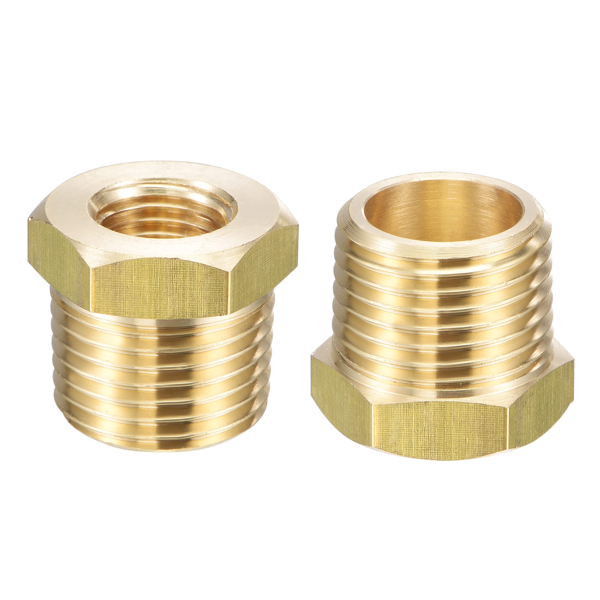 sourcing map Brass Pipe Fitting Reducer Adapter 1/2NPT Male x 1/4NPT Female for Water Oil Air Pressure Gauge Temp Sensor, 2pcs