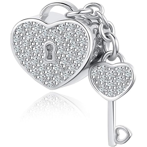 Amazon.com: QeenseKc Key To My Heart Lock Dangle Charm Pave Cubic