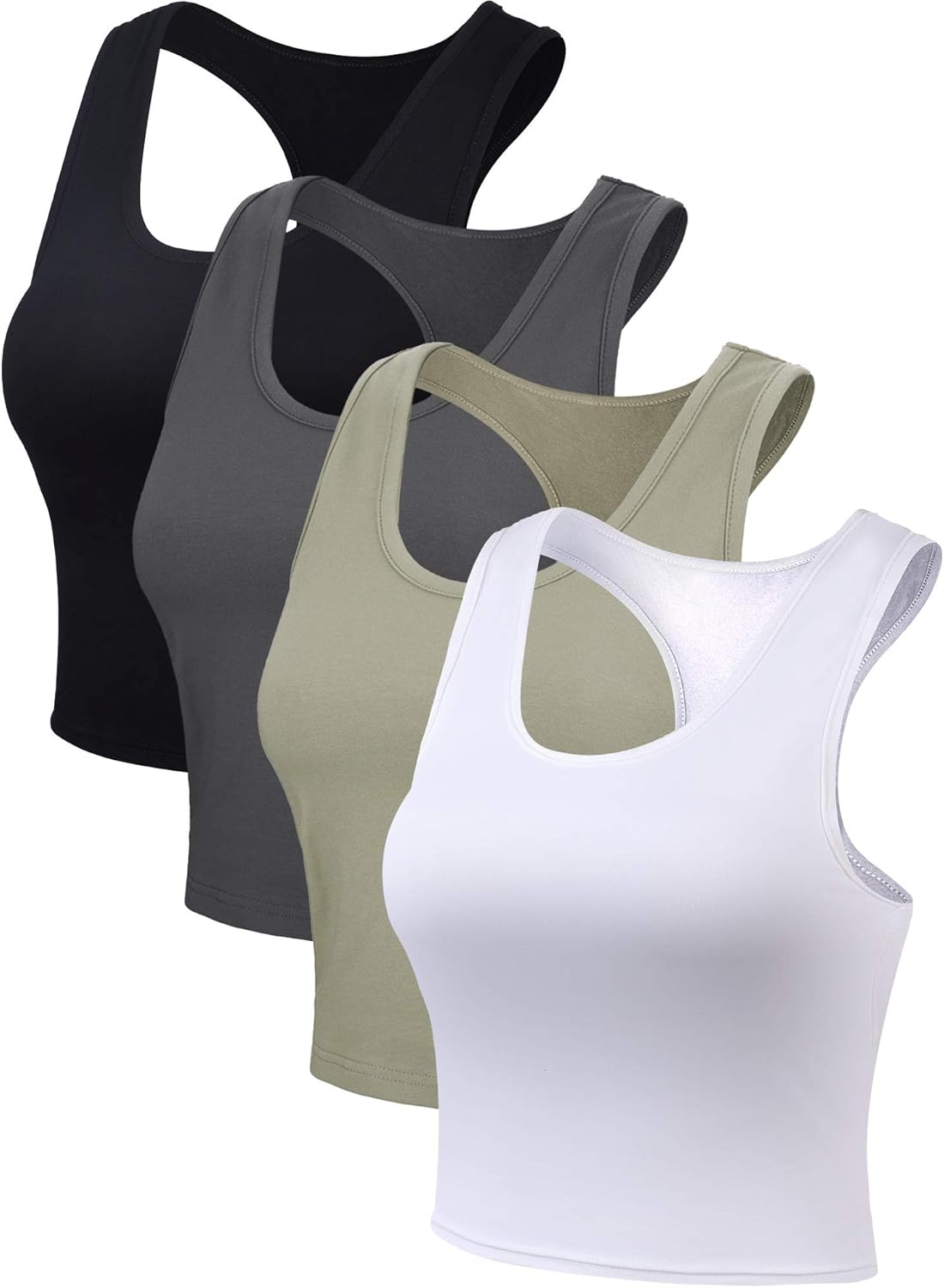 4 Pieces Women Cotton Basic Sleeveless Racerback Tank Top Camisole Sports Crop Top for Daily Wearing: Clothing