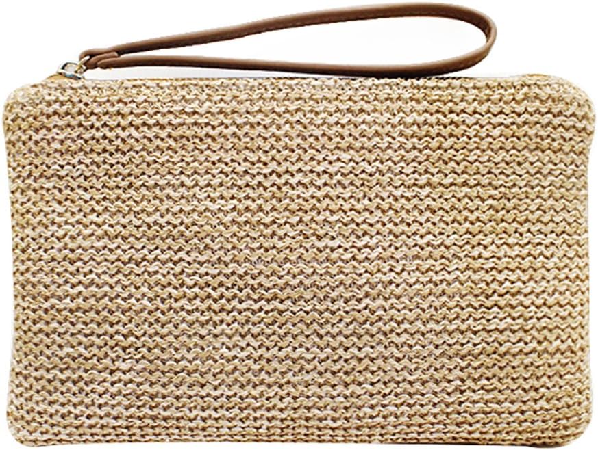 Hycurey Straw Zipper Clutch Bag Bohemian Wristlet Womens Summer Beach Sea Purse and Handbag
