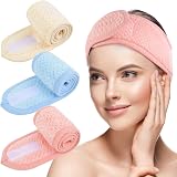 KinHwa 3 Pack Spa Facial Headbands Adjustable Microfibre Blue
