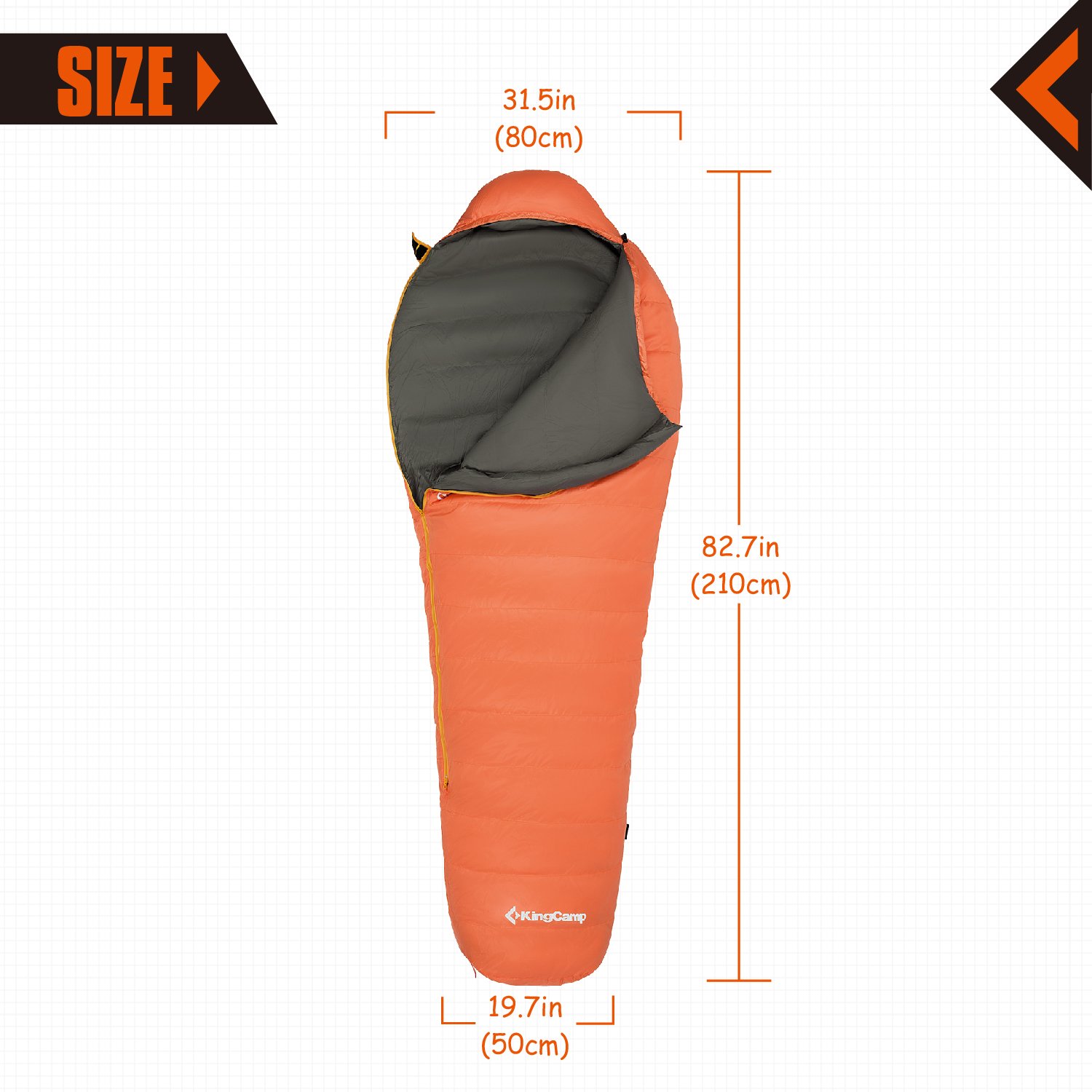 KingCamp Ultralight Mummy -10 Degree C / 14℉ Down Adult Sleeping Bag with Compression Sack Orange