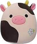 Squishmallows Original 8-Inch Connor Cow with Blue Flower Embroidery - Official Jazwares Plush