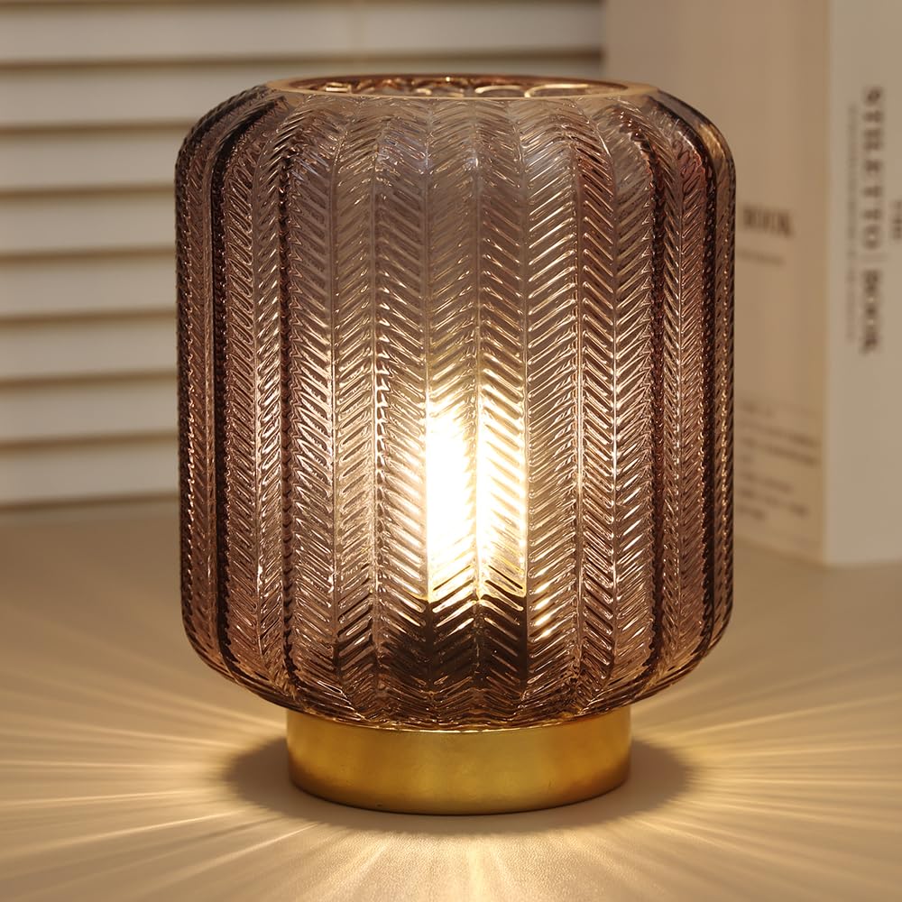 Photo 1 of WESJO Battery Operated Modern Table Lamp, Glass Battery Powered Decorative Bedside Lamps for Living Room Bedroom Desk Home (Grey)