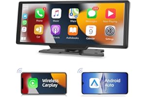 METEESER Wireless Apple Carplay Portable Car Stereo Android Auto Screen, 10.26 Inch IPS Touchscreen Car Radio in Dash Navigation Unit Player with Dual Bluetooth, Mirror Link, AUX/FM, Voice Control