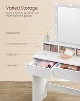 VASAGLE Dressing Table with LED Lights, 2 Drawers, Mirror, Cloud White view 4