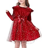 Hvididan Toddler Girl Tutu Dress Long Sleeve Star Sequin Bowknot Velvet Party Tulle Dresses Princess Birthday for 2-8 Y