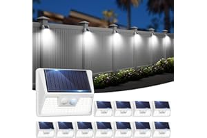 vighep 12 Pack Solar Lights Outdoor Motion Sensor, Waterproof Fence Lights with 3 Lighting Mode, Cool White LED Security Deck Lights for Outside Wall Yard Steps Stairs Garden - White