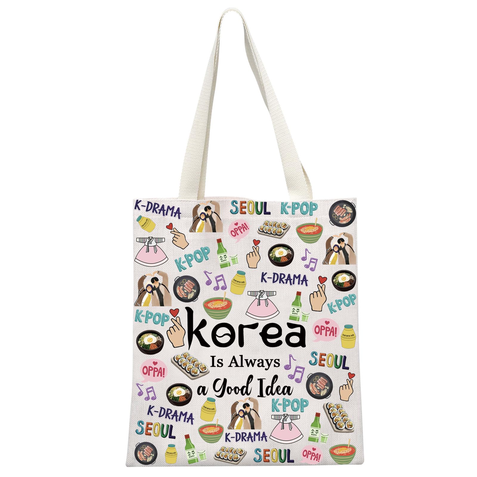 JTOUK South Korea Travel Vacation Trip Souvenir Gift Korea Bachelorette Trip Gift South Korea Travel Accessory Bag for Korea Girls (Good Idea Korea Tote EU)