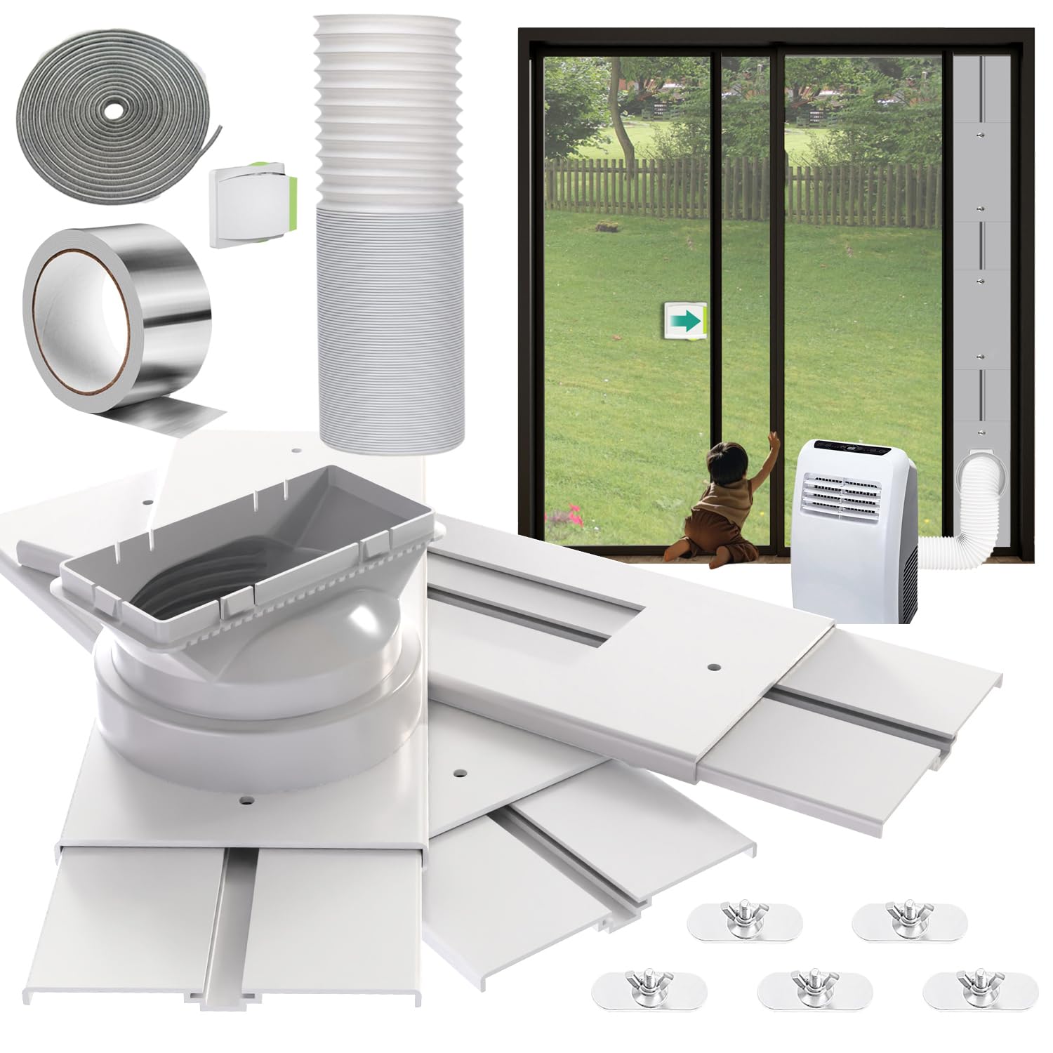Photo 1 of Gulrear 95" Sliding Door AC Vent Kit with ? 5.9"AC Hose Security Lock & Weather Stripping Universal 5.0/5.9 Inch Coupler for Window/Sliding Glass Door Portable AC Energy Saving Airtight Seal Pancel