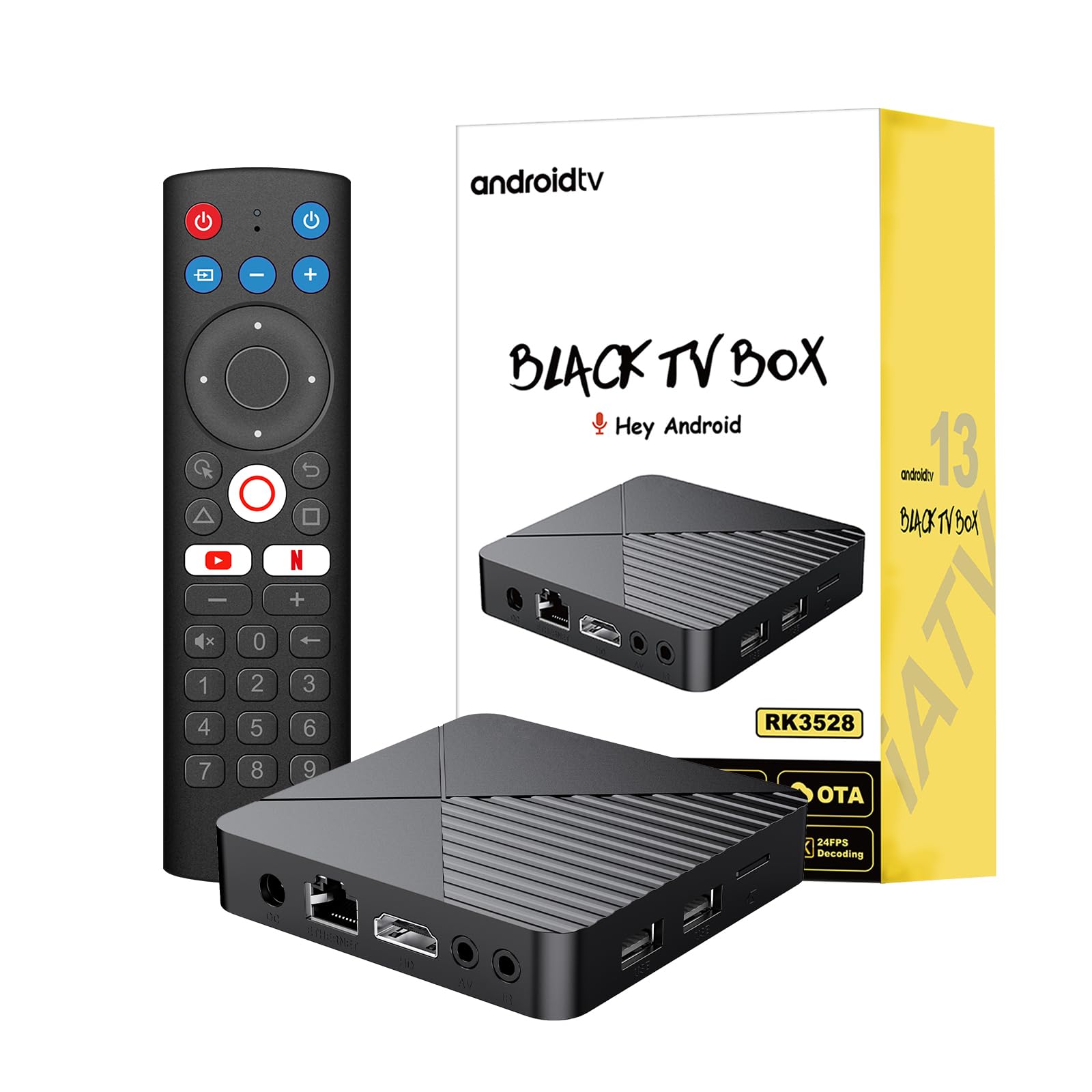 BOXPUT R5 Android 13 TV Box 4GB RAM, Android TV Box 8K, Cortex A53 RK3528 Chipset, 4GB RAM 64GB ROM/Dual 2.4G/5G WiFi 6/BT5.0/Smart TV Box, with Bluetooth Voice Infrared Isolation Remote Control