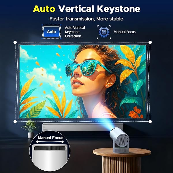 MINI PROJECTOR WITH WIFI AND BLUETOOTH, SUPPORT 1080P 4K PORTABLE MOVIE PROJECTOR BUILT-IN RECHARGEABLE BATTERY, AUTO KEYSTONE, 220° ROTATION, COMPATIBLE WITH IPHONE/ANDROID/TV STICK/HDMI/USB