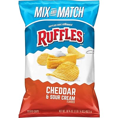 Ruffles Cheddar and Sour Cream Potato Chips, Party Size 16.12 oz | Pack of 3