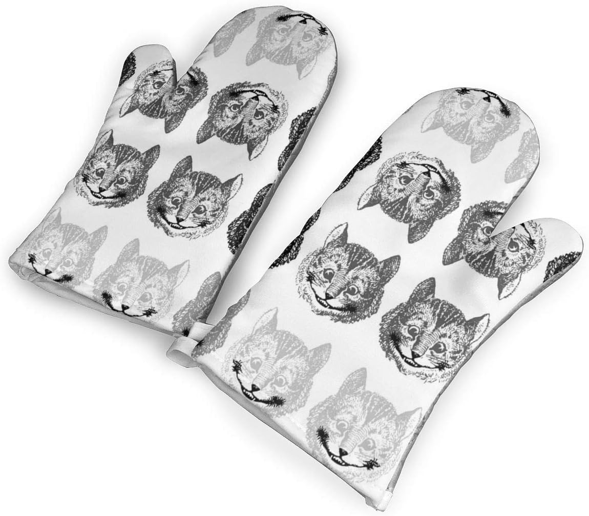 QOQD Disappearing Cheshire Cat On White Oven Mitts with Polyester Fabric Printed Pattern,1 Pair of Heat Resistant Oven Gloves for Cooking,Grilling,Barbecue Potholders