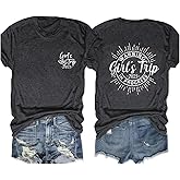 Women's Warning Girls Trip in Progress T-Shirt Casual Adventure Hiking Vacation Camping Short Sleeve Graphic Tee Tops