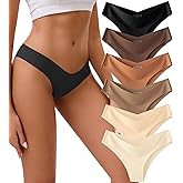 OEIOEI Seamless Underwear for Women V-Waisted No Show Panties Invisible Soft Stretch Bikini Hipster 6-Pack