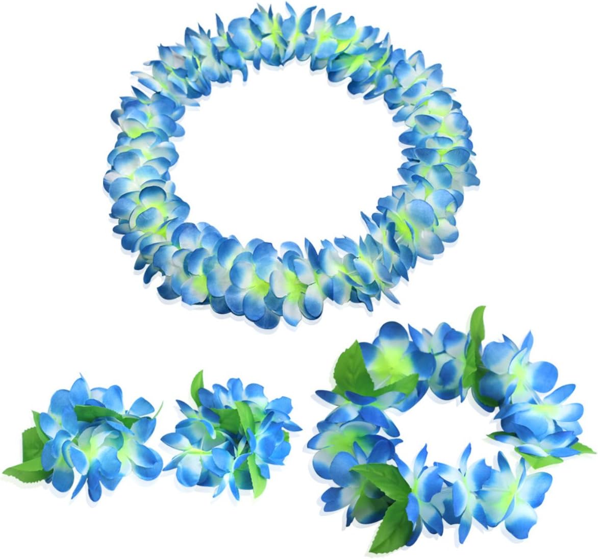 CISMARK Hawaiian Flower Leis Jumbo Necklace Bracelets Headband Set