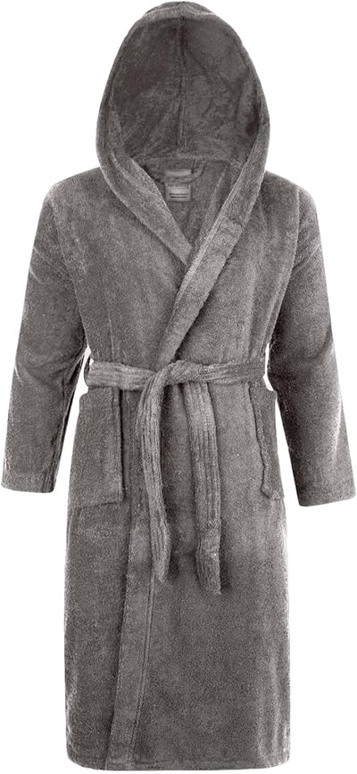 Adore Home 100% Cotton Terry Towelling Hooded Bathrobe Large Slate
