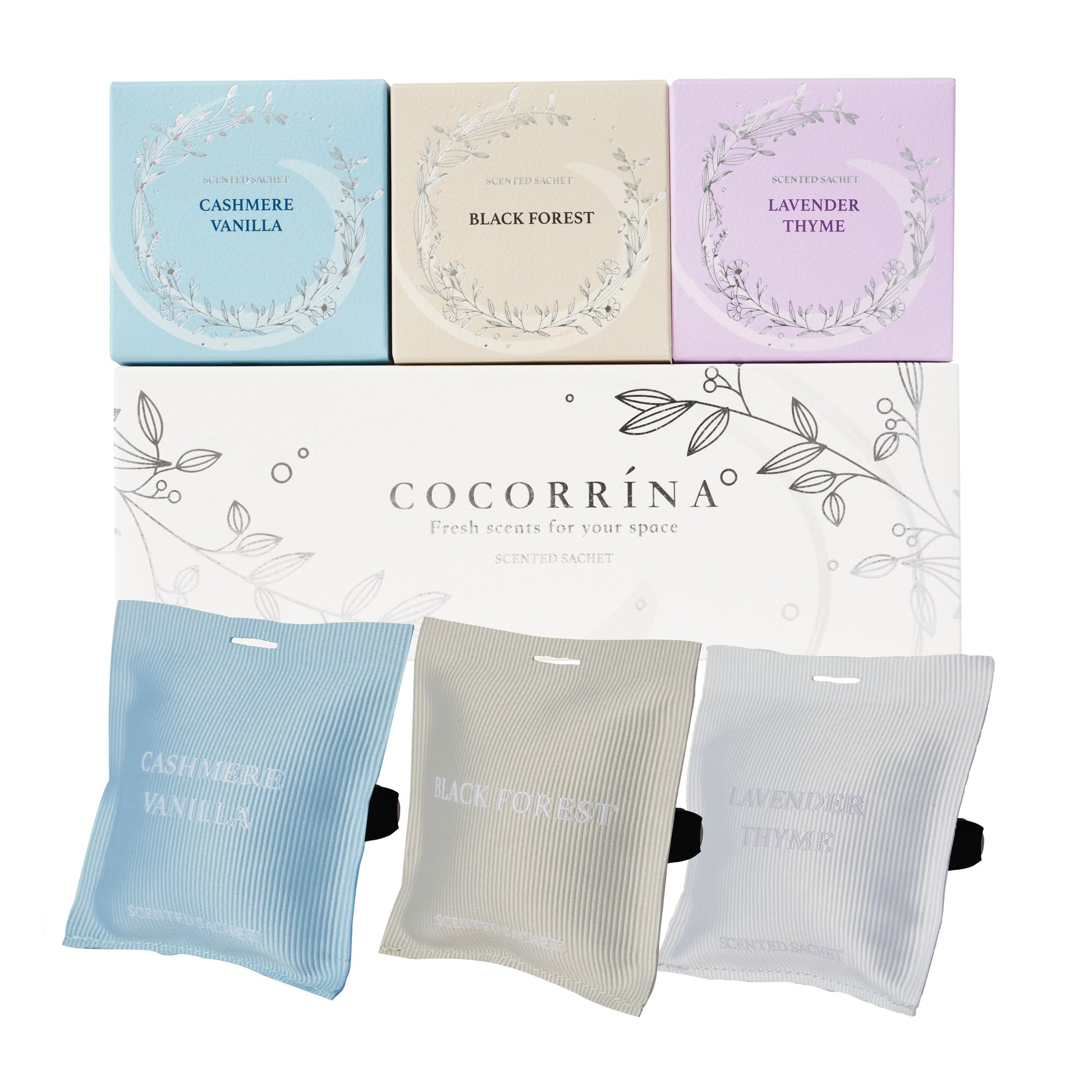 Photo 1 of COCORRÍNA Scented Sachet – Set of 3 Black Forest/Cashmere Vanilla/Lavender Thyme - Scented Sachet Bags, Car Air Freshener Scented Gift Sets for Car Drawer