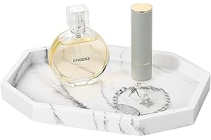 Shinowa 8" Small Octagon Bathroom Vanity Tray, Resin Decorative Perfume Tray Jewelry Ring Dish Tray,Vanity Tray for Bathroom Candle Perfume Soap Shampoo, Gravel White