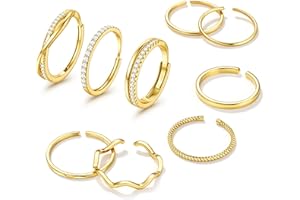 Jstyle Gold Stackable Rings for Women Non Tarnish Open Adjustable Rings Cubic Zirconia Thin Thumb Silver Ring Set 14K Gold Filled Pinky Knuckle Stacking Set - Dainty Statement Promise Band Ring Sets