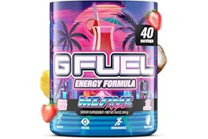 G Fuel Miami Nights Energy Drink Powder, Pre Workout Caffeine Mix for Gaming, Sugar Free Focus Amino, Vitamin + Antioxidants, 9.9oz (Strawberry Pina Colada, 40 Servings)
