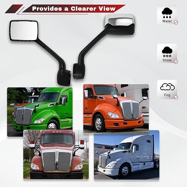 STERLIX CHROME HOOD MIRROR FOR KENWORTH T680 PETERBILT 579 PETERBILT 587 MIRROR OEM REPLACEMENT DRIVER LEFT (DRIVER LEFT SIDE)