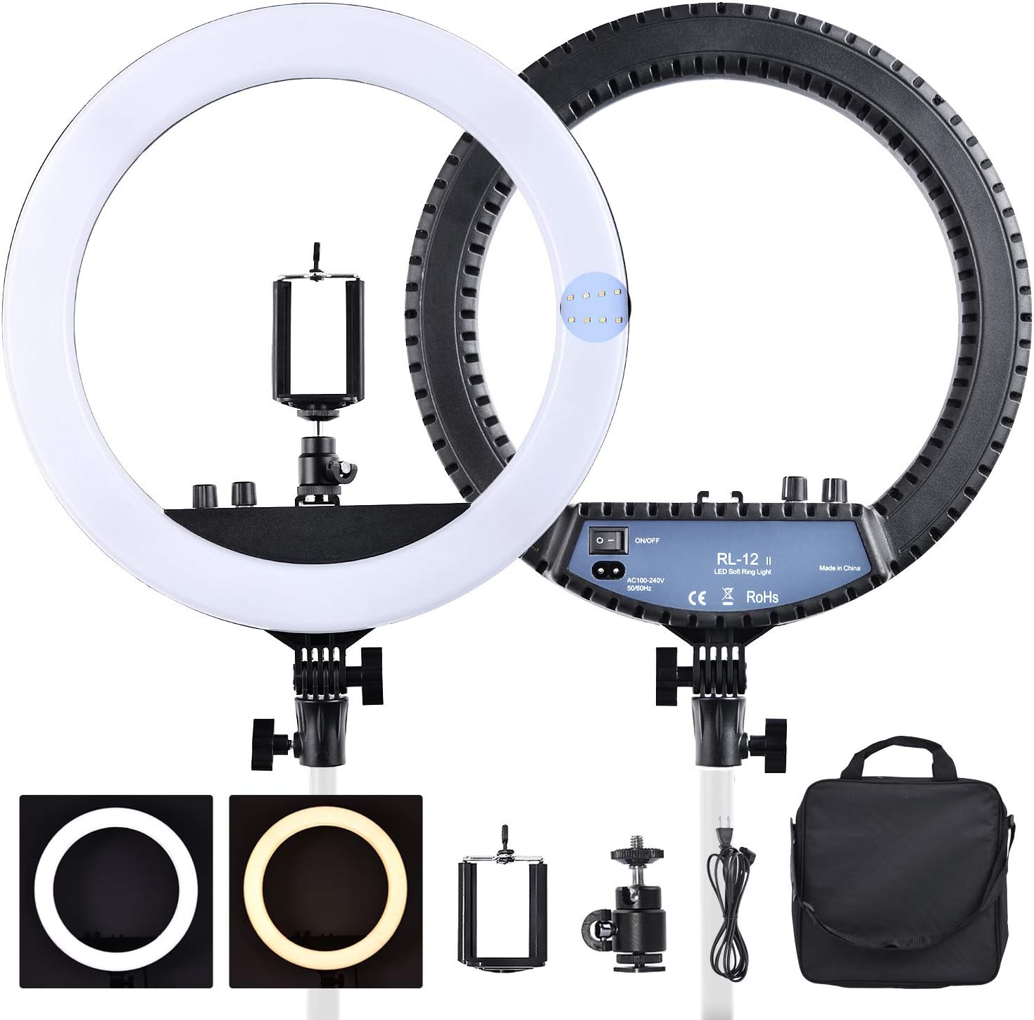 FOSOTO RL-12II Ring Light,14 inches Bicolor LED Dimmable Fluorescent Ring Light for YouTube Video Shooting Makeup Vine Camera Phone Photopragy