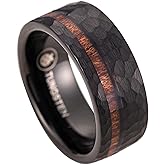 8mm Tungsten Carbide Hawaiian Koa Wood Inlay Comfort Fit Men Ring Engagement Wedding Band, Scratch Resistant Weighted Hypoallergenic with Jewelry Gift Box