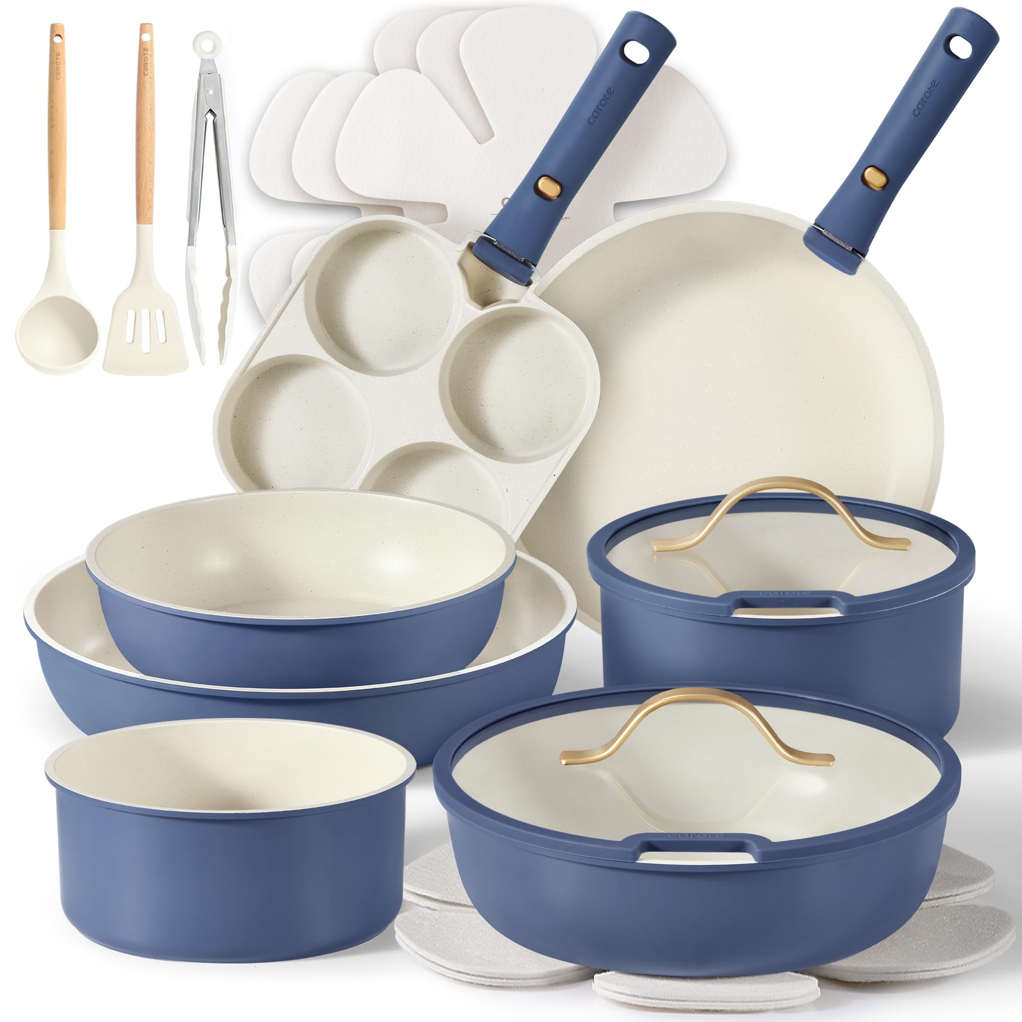 Photo 1 of CAROTE 19pcs Pots and Pans Set, Nonstick Cookware Set Detachable Handle, Induction Kitchen Cookware Sets Non Stick with Removable Handle, RV Cookware Set, Gold and Blue