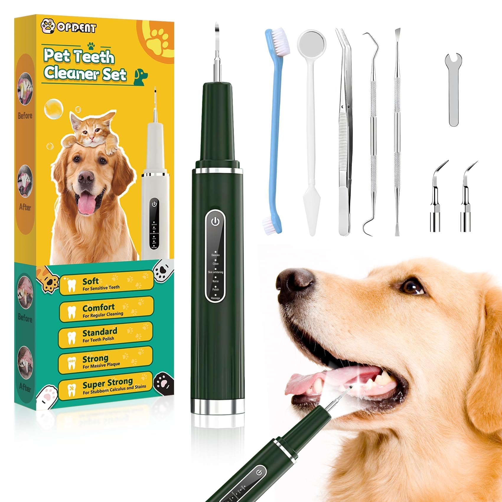 Photo 1 of Opdent Dog Plaque Remover for Teeth - Pet Ultrasonic Tooth Cleaner, Cats and Dogs Tartar Remover for Teeth, 6 Adjustable Modes Dog Teeth Cldaning Kit with LED Light