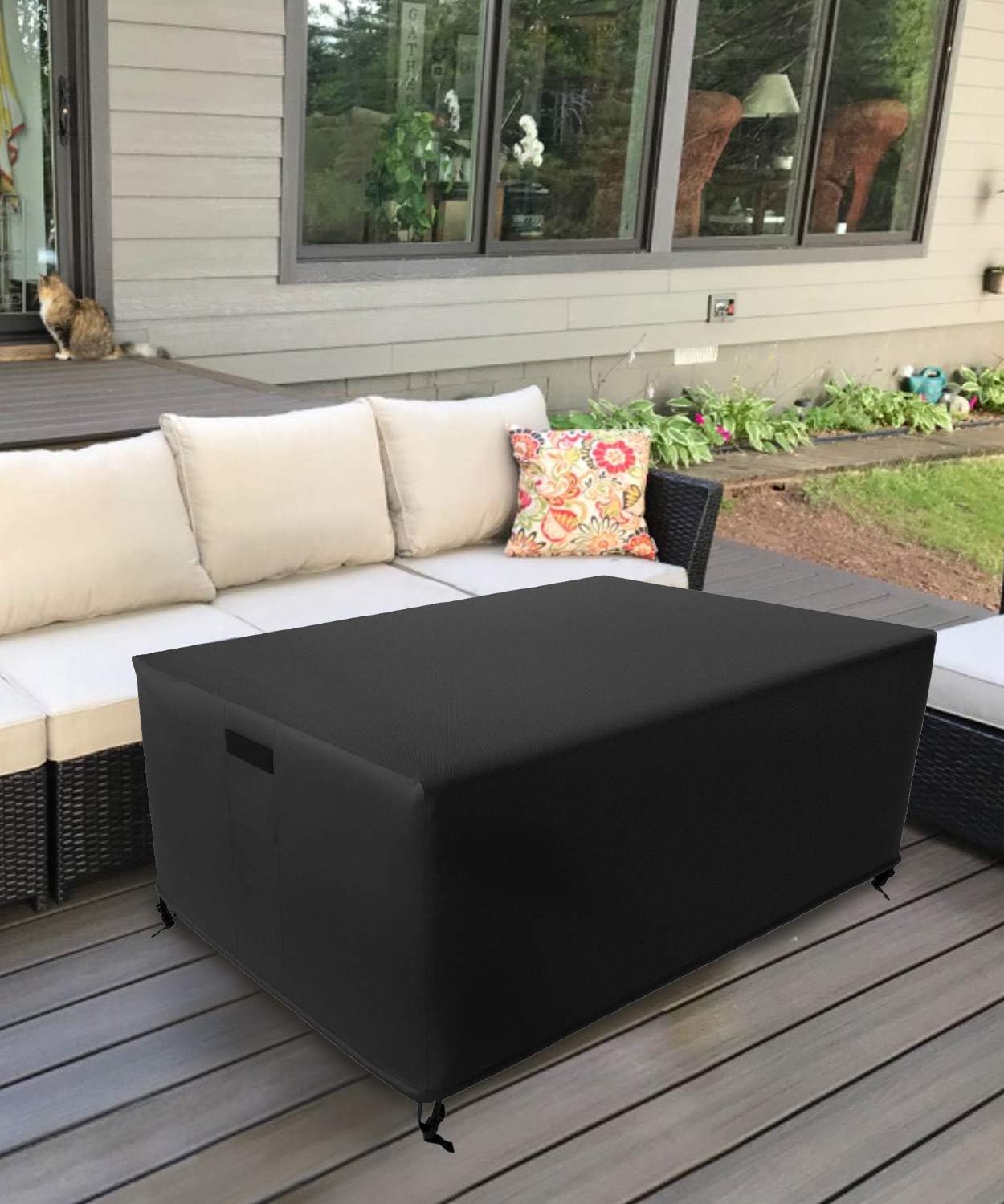 SHINESTAR 56 Inch Rectangular Fire Pit Cover for Outdoor Gas Fire Pit Table, Waterproof & Thichened PVC Material - 56 L x 38 W x 22 H, Black: Kitchen & Dining