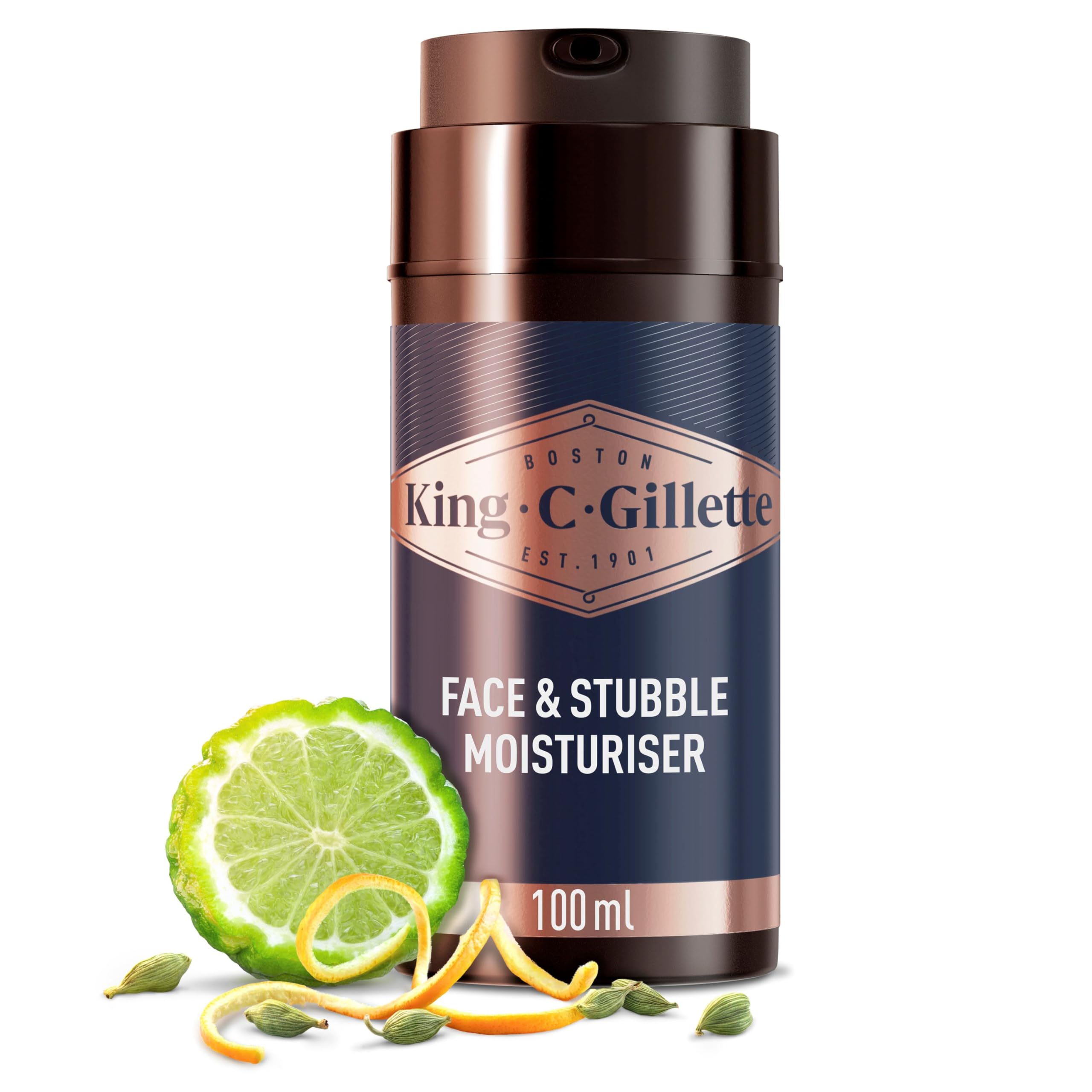 King C. Gillette Men's Face & Stubble Moisturiser, Hydrates And Softens Skin And Stubble, Infused With King C. Gillette Signature Scent, Made With Vitamin B complex, 100ml