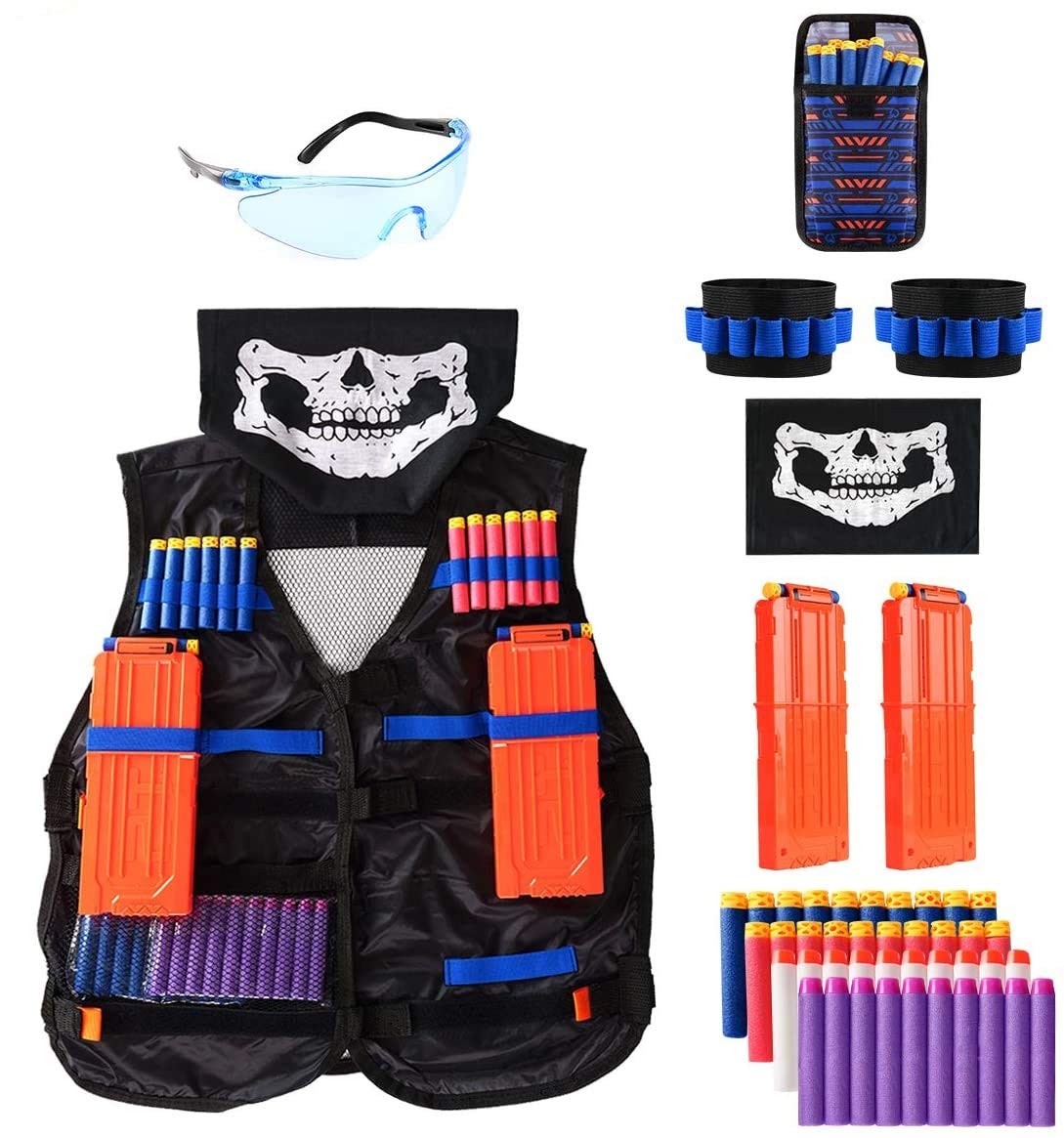Locisne Jungle Tactical Vest Jacket Kit for Toy N-Strike Elite Series (w/40pcs Foam Dart+Glasses+Face Mask+2Pcs Quick Reload Clip+2Pcs 8-dart wrist band+Dart Bag)