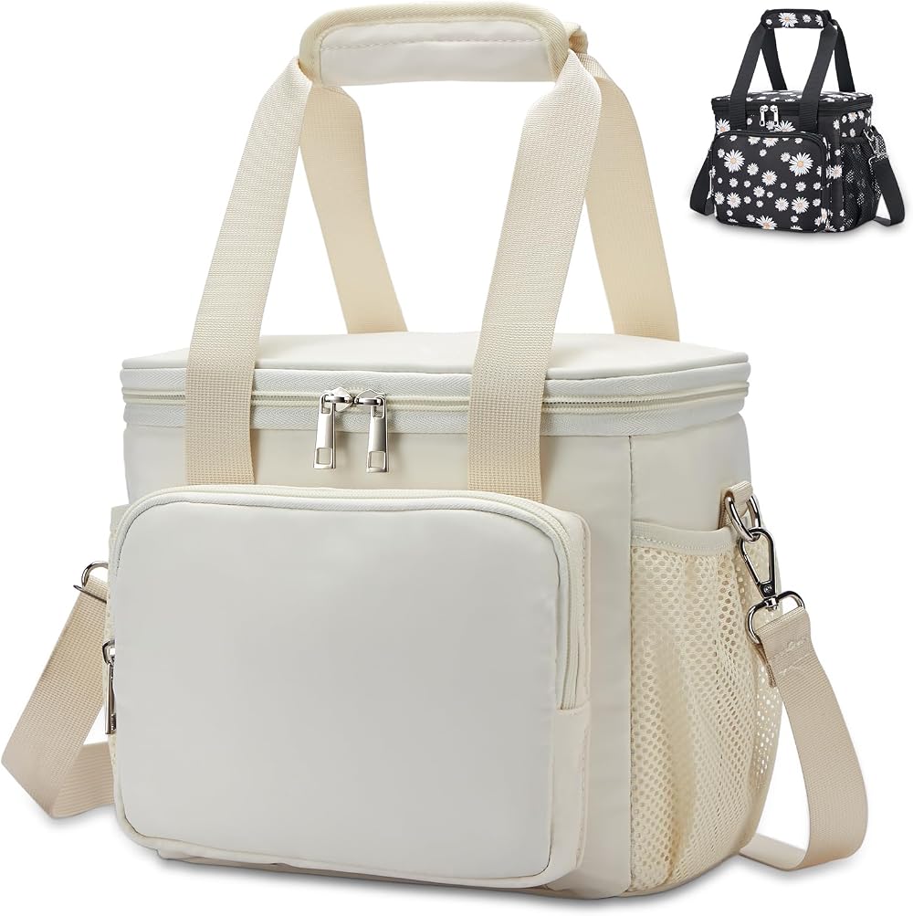 HSHRISH Large 10L Insulated Lunch Bag Women Waterproof Leakproof White