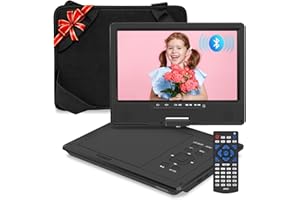HOPYOP 12.5" Portable DVD Player with Bluetooth, Car Headrest Video Players with 10.1" Swivel Screen, 5 Hours Rechargeable Battery, Car DVD Player for Kids Supports SD/USB/Sync TV, Regions Free
