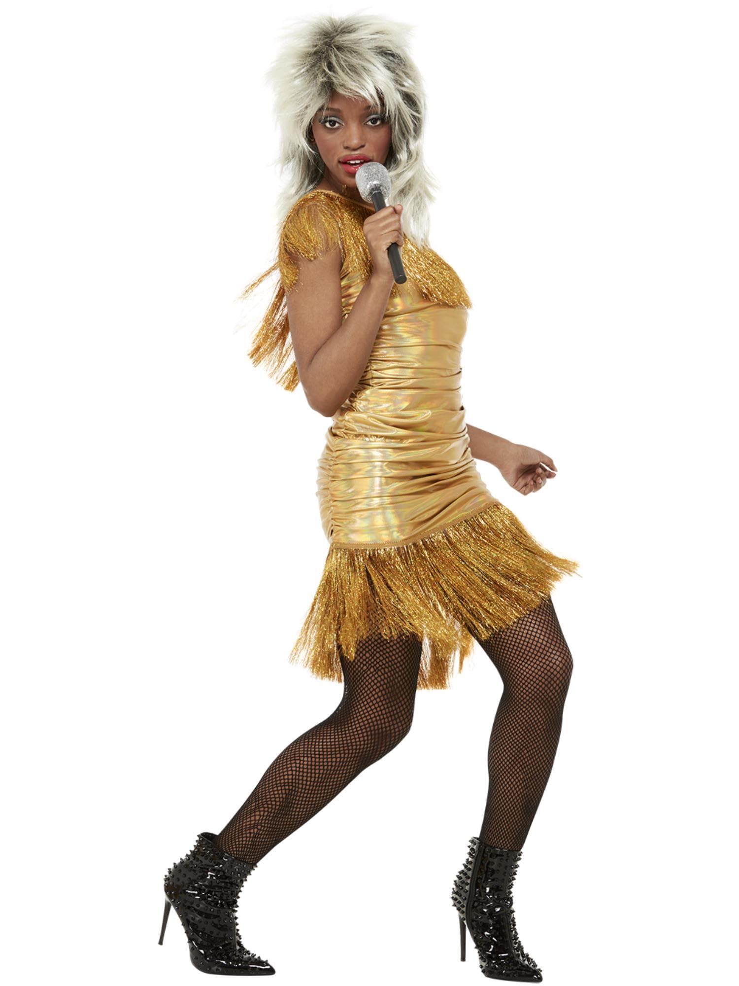 Smiffys Simply The Best Legend Tina Costume, Gold Tasselled Dress, Icons & Idols Fancy Dress, Icons/Celebrities Dress Up Costumes
