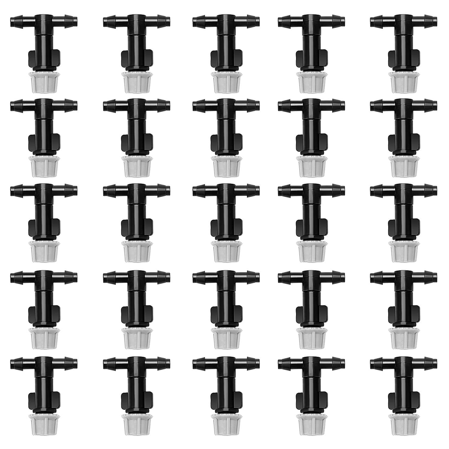 25 PCS 1/4 Inch Adjustable Irrigation Dripper Sprinklers, VooGenzek Micro Emitter Drippers with Tee Joint, for 4/7mm Garden Hose, Micro Watering Sprinklers for Garden, Lawn, Greenhouse, Gray