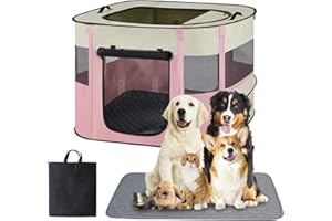 XIHAN Pet Dog Cat Playpen Tent,Foldable Cat Cage Kennel,Portable Collapsible Puppy Crate for Indoor Outdoor Travel Camping Use with Washable Pad,Water-Resistant Breathable Shade Cover Pink M