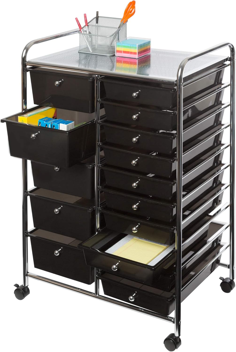 Seville Classics 15-Drawer Multipurpose Mobile Rolling Utility Storage Organizer Cart, Black: Furniture & Decor