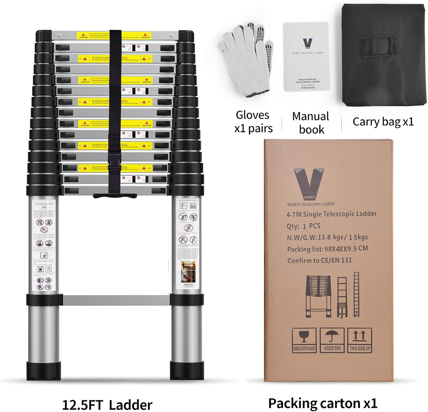 Telescoping Extension Ladder 15.5FT, Aluminum Telescopic Ladders with Carry Bag for Outdoor Indoor Use: Kitchen & Dining